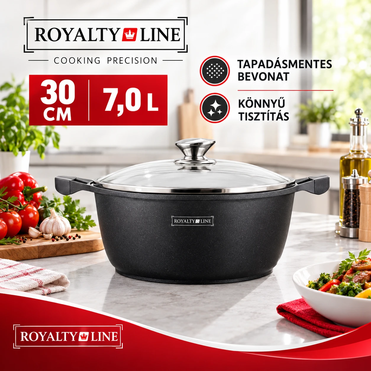 Royalty Line® Márvány bevonatú főzőedény és lábas – 30cm (RL-BS30M)